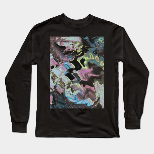 Trippy Paint Glitch Marbled Long Sleeve T-Shirt by badlydrawnbabe